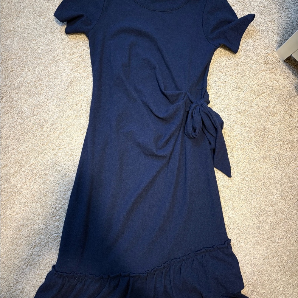 A Pea in the Pod Navy Side Tie Ruffle Hem Maternity Minidress